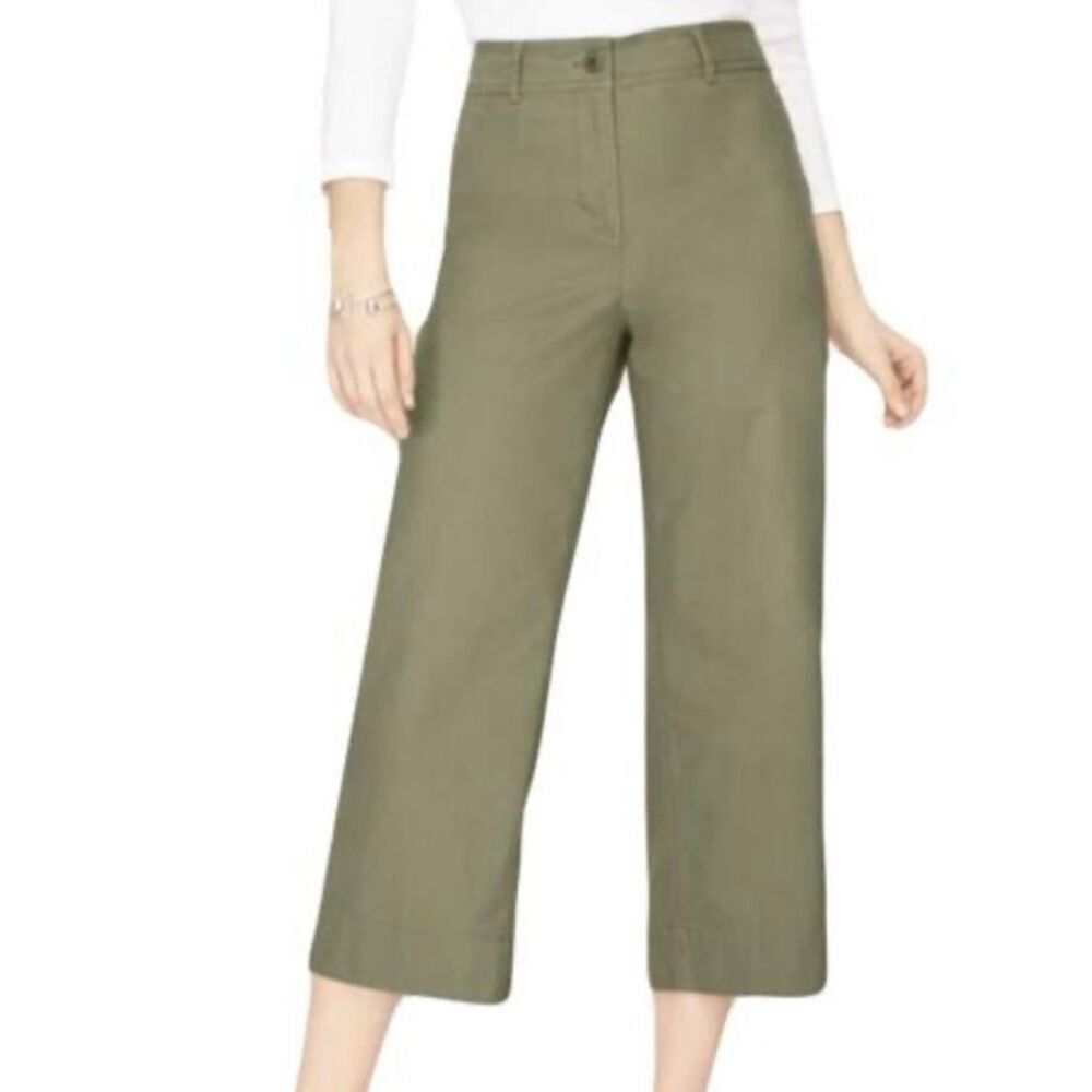 Talbots green high rise wide leg crop chino pants 4